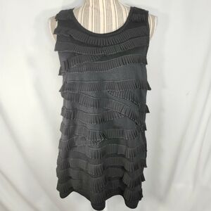Chico's Black Pleated Ruffle Front Sleeveless Pullover Tunic Top Size 2=Large/12